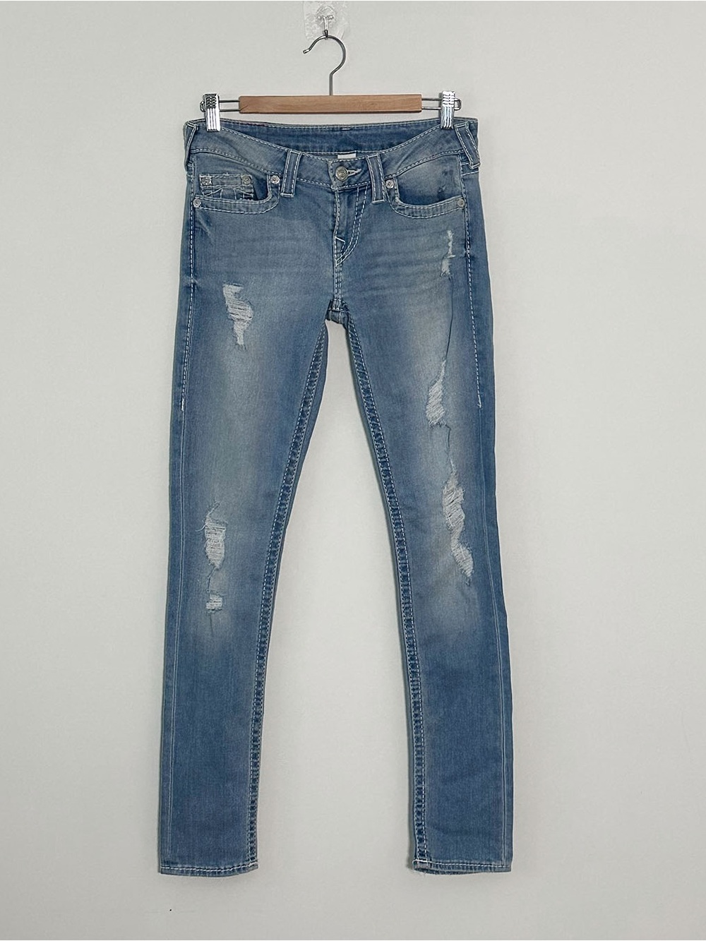 True Religion Distressed Light Blue Low Rise Y2K Skinny Jeans